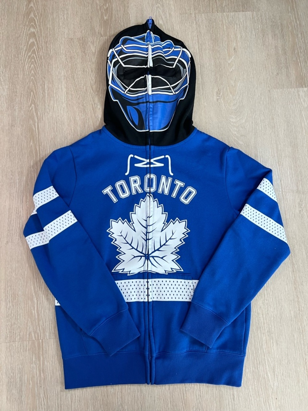 Youth Toronto Maple Leafs Blue and White Goalie Mask Zip-Up Hoodie